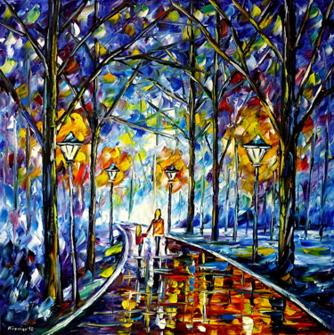 Malerei mit dem Titel "Im Park am Abend II" von Mirek Kuzniar, Original-Kunstwerk, Öl