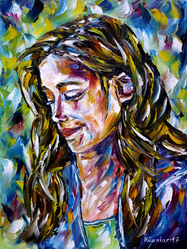 Schilderij getiteld "Lächelndes Mädchen" door Mirek Kuzniar, Origineel Kunstwerk, Olie