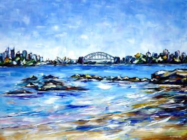 Malarstwo zatytułowany „Milk Beach, Sydney” autorstwa Mirek Kuzniar, Oryginalna praca, Olej