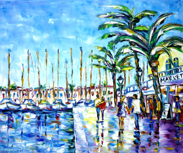 Painting titled "Puerto de Mogán" by Mirek Kuzniar, Original Artwork, Oil