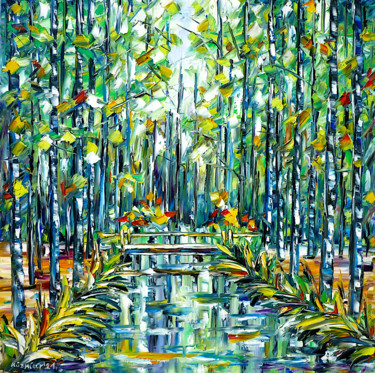 Malerei mit dem Titel "Waldfluss" von Mirek Kuzniar, Original-Kunstwerk, Öl