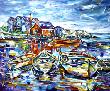 Peinture intitulée "Die Fischerboote vo…" par Mirek Kuzniar, Œuvre d'art originale, Huile