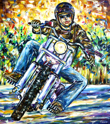 Peinture intitulée "Biker" par Mirek Kuzniar, Œuvre d'art originale, Huile