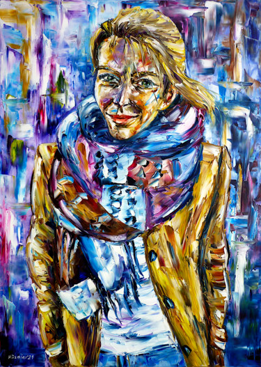 Painting titled "Die Frau im Mantel…" by Mirek Kuzniar, Original Artwork, Oil