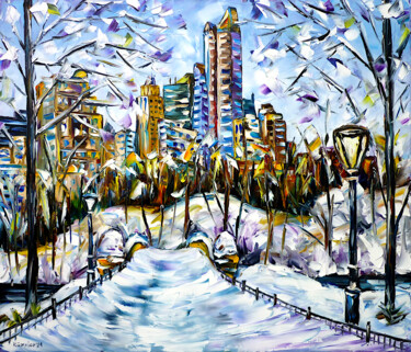 Painting titled "Winter Time In New…" by Mirek Kuzniar, Original Artwork, Oil