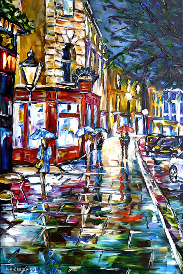 Painting titled "London, Nachtregen" by Mirek Kuzniar, Original Artwork, Oil