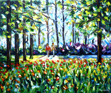 Painting titled "Im Frühlingspark" by Mirek Kuzniar, Original Artwork, Oil