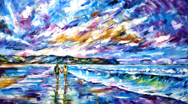 Schilderij getiteld "Strandspaziergang" door Mirek Kuzniar, Origineel Kunstwerk, Olie