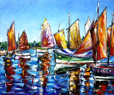 Malerei mit dem Titel "Boote im Hafen der…" von Mirek Kuzniar, Original-Kunstwerk, Öl