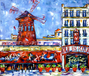 Schilderij getiteld "Moulin Rouge" door Mirek Kuzniar, Origineel Kunstwerk, Olie