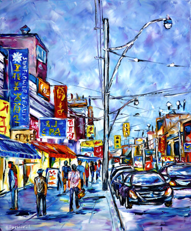 Malerei mit dem Titel "Toronto, Chinatown…" von Mirek Kuzniar, Original-Kunstwerk, Öl