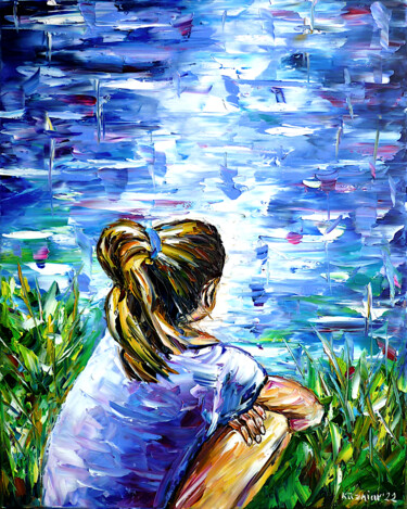 Pittura intitolato "Das Mädchen am See" da Mirek Kuzniar, Opera d'arte originale, Olio