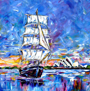 Pittura intitolato "The ship off Sydney" da Mirek Kuzniar, Opera d'arte originale, Olio