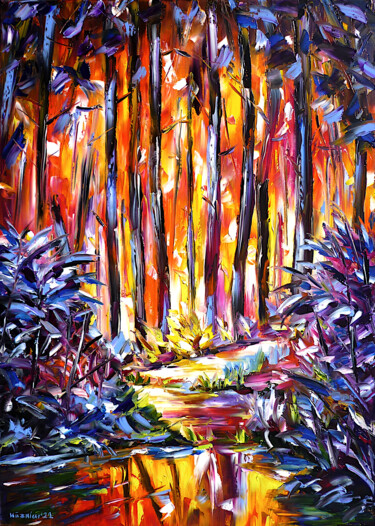 Schilderij getiteld "Forest Stream" door Mirek Kuzniar, Origineel Kunstwerk, Olie