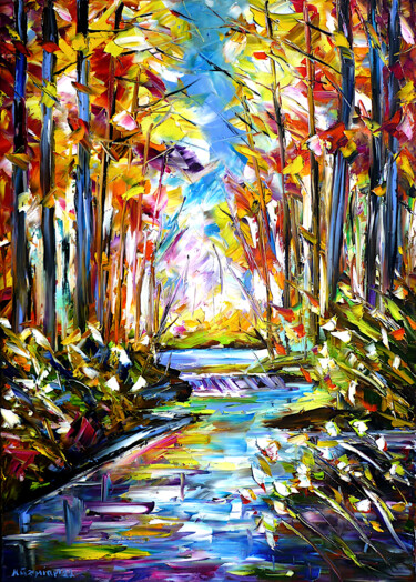 Painting titled "Autumn Stream" by Mirek Kuzniar, Original Artwork, Oil