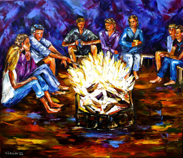 Peinture intitulée "By The Campfire" par Mirek Kuzniar, Œuvre d'art originale, Huile