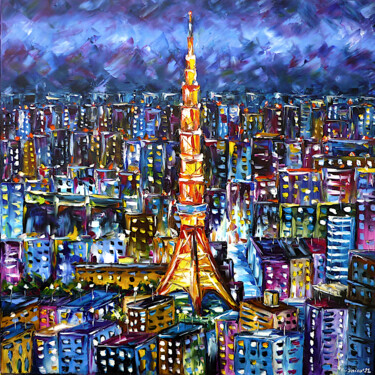 Pittura intitolato "Night over Tokyo" da Mirek Kuzniar, Opera d'arte originale, Olio