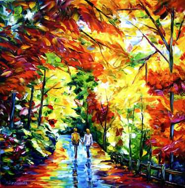Painting titled "A couple in autumn" by Mirek Kuzniar, Original Artwork, Oil