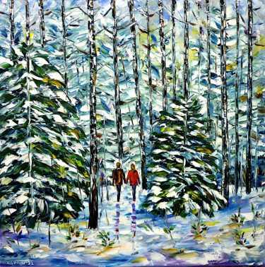Malarstwo zatytułowany „In the winter forest” autorstwa Mirek Kuzniar, Oryginalna praca, Olej