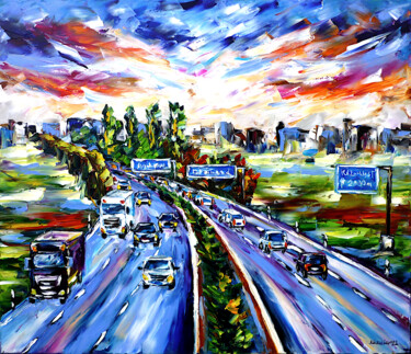 Pintura titulada "The Highway" por Mirek Kuzniar, Obra de arte original, Oleo