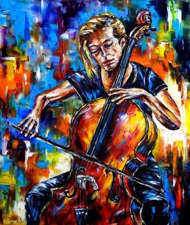 Картина под названием "The Cellist" - Mirek Kuzniar, Подлинное произведение искусства, Масло