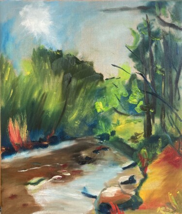 Malerei mit dem Titel "Am Fluss 2" von Marek Raminski, Original-Kunstwerk, Öl