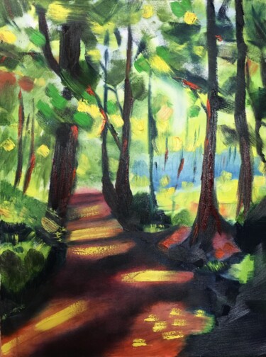 Painting titled "Sommer - Wald" by Marek Raminski, Original Artwork, Oil