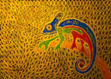 Malerei mit dem Titel "The Chameleon" von Mirna Oliveira, Original-Kunstwerk, Acryl