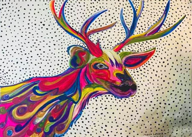 Painting titled "Valais Deer" by Mirna Oliveira, Original Artwork, Acrylic