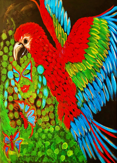 Painting titled "The Parrot" by Mirna Oliveira, Original Artwork, Acrylic