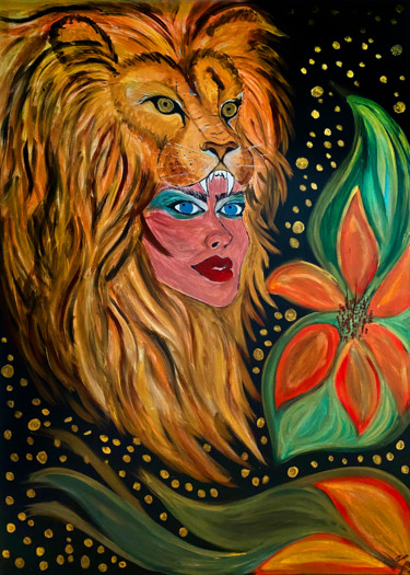 Pintura intitulada "The Lion Woman" por Mirna Oliveira, Obras de arte originais, Acrílico