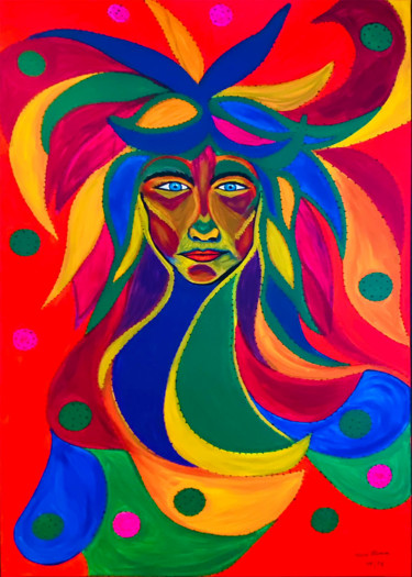 Painting titled "The Indian" by Mirna Oliveira, Original Artwork, Acrylic