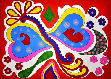 Painting titled "Hearts" by Mirna Oliveira, Original Artwork, Acrylic