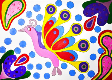 Malerei mit dem Titel "The Peacock" von Mirna Oliveira, Original-Kunstwerk, Acryl