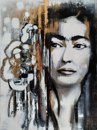 Painting titled "Frida" by Stéphanie Maillart, Original Artwork, Acrylic Mounted on Wood Stretcher frame