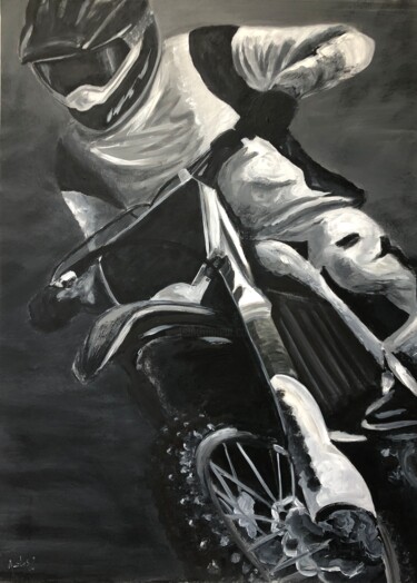 Painting titled "Motard cross" by Maïlys Painting, Original Artwork, Acrylic