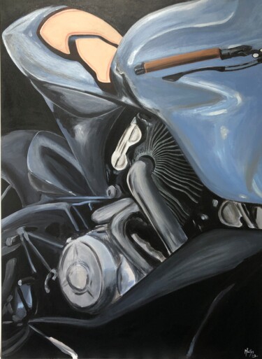 Schilderij getiteld "Moto Aston Martin" door Maïlys Painting, Origineel Kunstwerk, Acryl