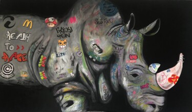 Schilderij getiteld "Rhinocéros 3" door Maïlys Painting, Origineel Kunstwerk, Acryl