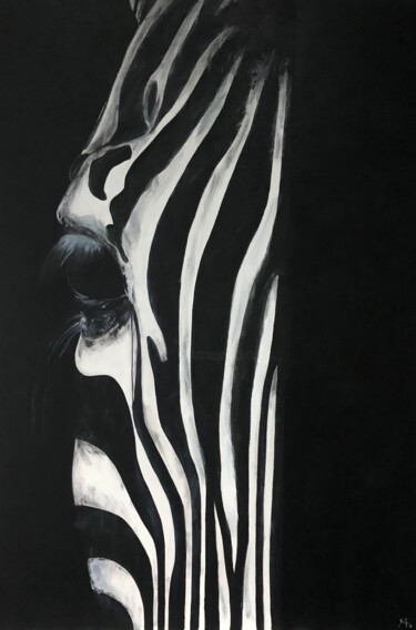 Painting titled "Zebre caché" by Maïlys Painting, Original Artwork, Acrylic Mounted on Wood Stretcher frame