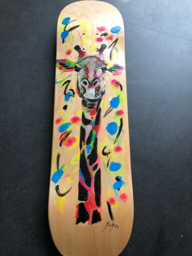 Painting titled "Girafe festive" by Maïlys Painting, Original Artwork, Acrylic Mounted on Wood Stretcher frame