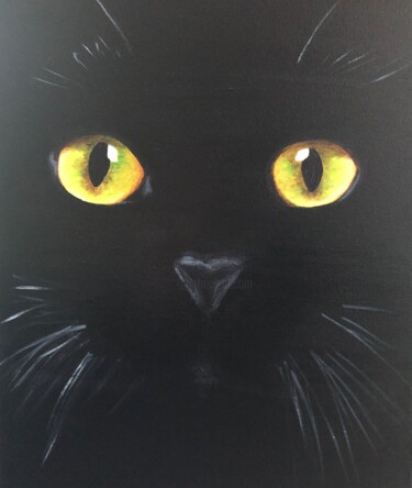 Painting titled "Chat noir" by Maïlys Painting, Original Artwork, Acrylic Mounted on Wood Stretcher frame