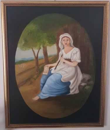 Donna in BLU con Flauto Pintura intitulada "Donna in BLU con Fl…" por Barbara Mainini, Obras de arte originais, Óleo