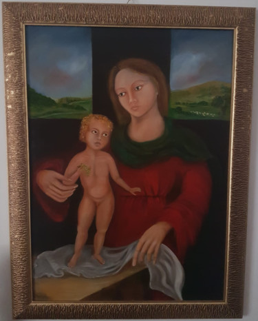 Painting titled "Madonna con bambino" by Barbara Mainini, Original Artwork, Oil