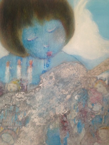 Schilderij getiteld "l'ange aux bougies" door Mai, Origineel Kunstwerk, Acryl
