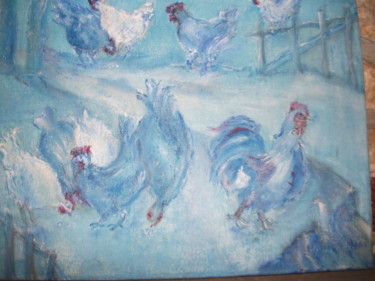 Painting titled "les poules bleues" by Mai, Original Artwork