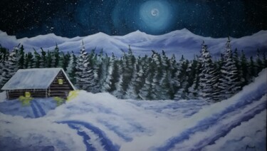 Peinture intitulée "La nuit à la montag…" par Mairet, Œuvre d'art originale, Acrylique