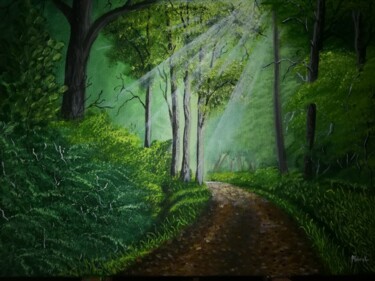 Malerei mit dem Titel "Perdu dans la forêt" von Mairet, Original-Kunstwerk, Acryl