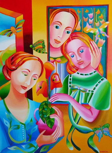 Malerei mit dem Titel "The family" von Mairim Perez Roca, Original-Kunstwerk, Acryl