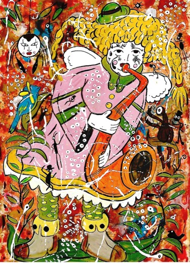 Картина под названием "playing the saxopho…" - Mairon Almeida, Подлинное произведение искусства, Акрил