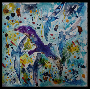 Painting titled "birds and seagulls…" by Mairon Almeida, Original Artwork, Watercolor